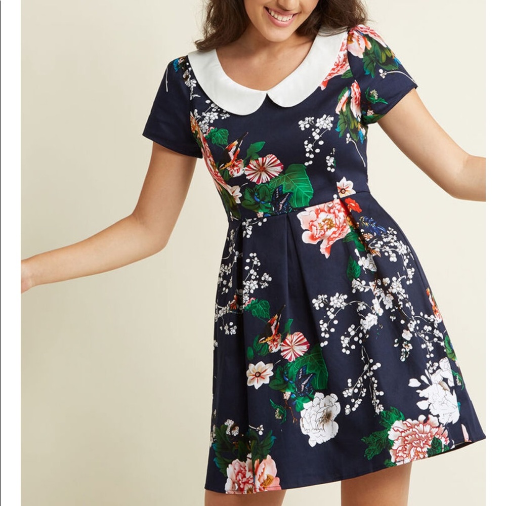 ModCloth Record Time Floral Dress in Navy Blooms